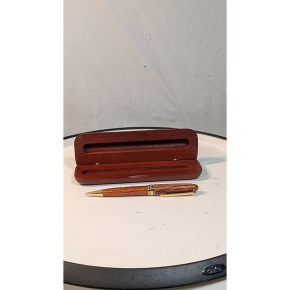Unbranded Other - Unbranded Wooden Ballpoint Pen Unisex OS Brown Good Handcrafted Gold Trim Case
